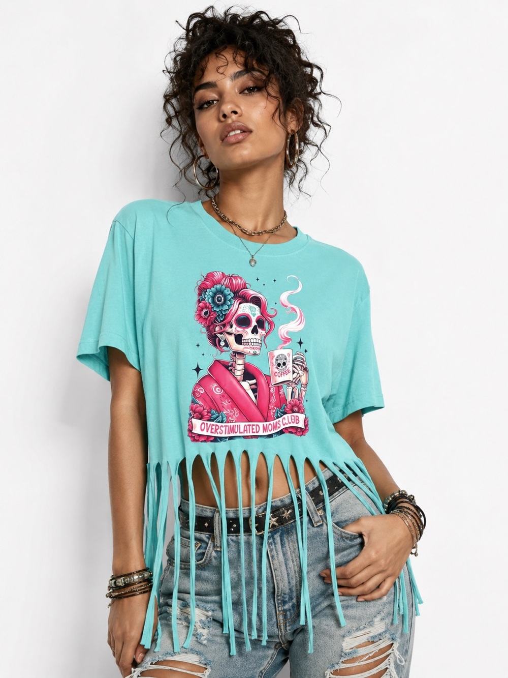Customize Fringe Graphic Tee - Overstimulated Moms Club patch Ptp 20